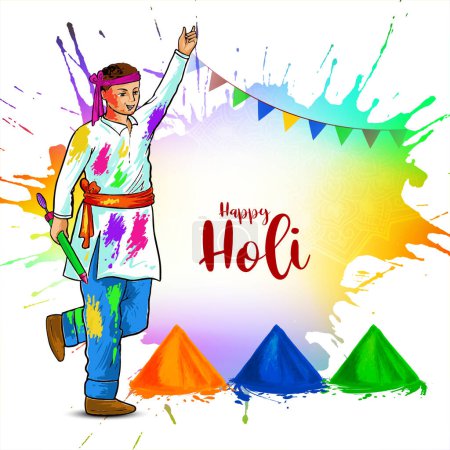 Illustration for Happy Holi cultural Indian festival of colors celebration greeting card vector - Royalty Free Image