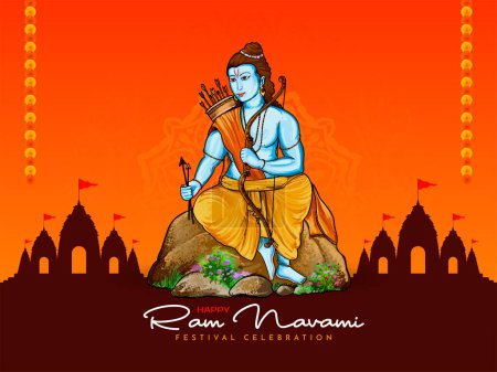 Illustration for Happy Shree Ram Navami hindu cultural festival greeting background vector - Royalty Free Image