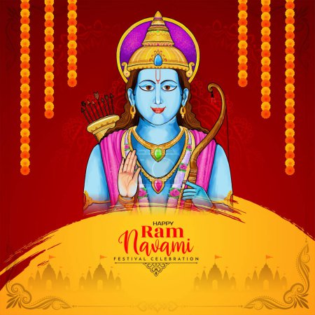 Illustration for Happy Ram Navami Indian festival celebration background design vector - Royalty Free Image