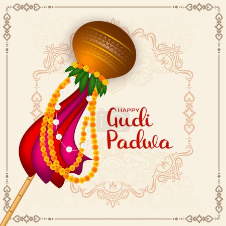 Happy Gudi padwa Festival indien fond décoratif vecteur