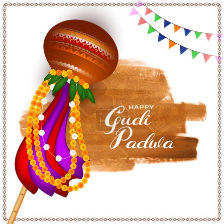 Beautiful Happy Gudi padwa traditional Indian festival card vector