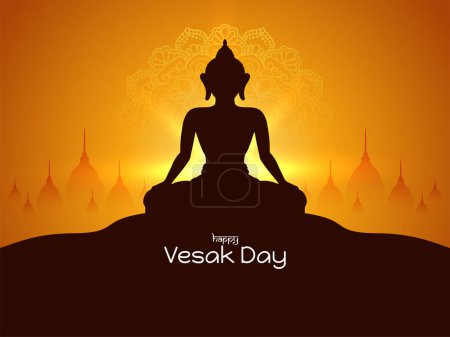 Téléchargez les illustrations : Joyeux jour Vesak ou fond mahavir jayanti avec le seigneur bouddha vecteur - en licence libre de droit