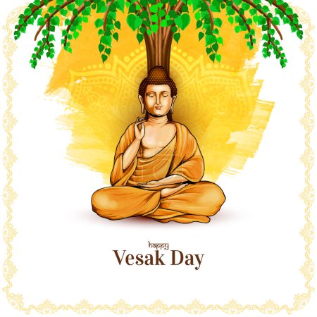 Happy Buddha Purnima oder Vesak Tageskarte mit Gautam Buddha Designvektor