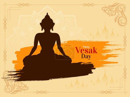 Téléchargez les illustrations : Belle journée Vesak heureux et Bouddha purnima hindou festival carte de vœux vecteur - en licence libre de droit
