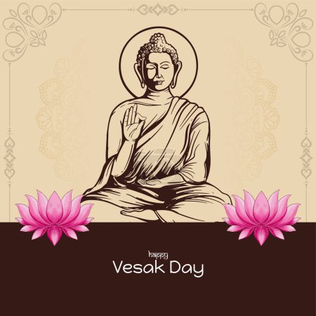 Beautiful Happy Vesak day and Buddha purnima hindu festival greeting card vector