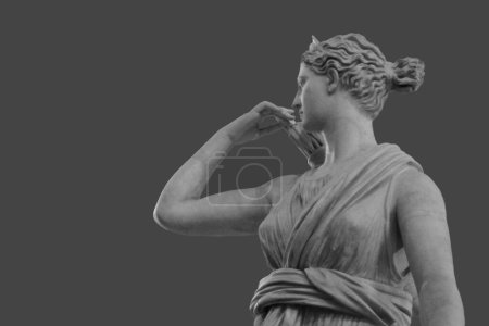 Photo for The Diana of Versailles or Artemis, Goddess of the Hunt. Marble statue of the Roman goddess Diana. It is currently located in the Museum of Louvre, Paris. Isolated on grey. - Royalty Free Image