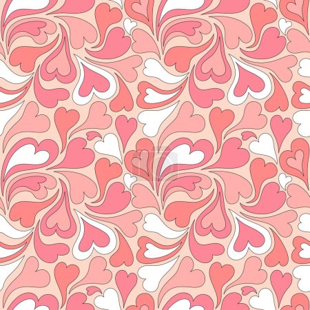 Illustration for Seamless pattern with retro pink colors hearts. Summer simple minimalist heart. 70 s style love. Colorful background. Vector illustration. - Royalty Free Image