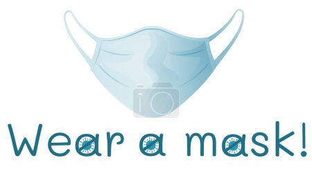 Illustration for Protective medical face mask and wear a mask text isolated on white. Vector illustration - Royalty Free Image