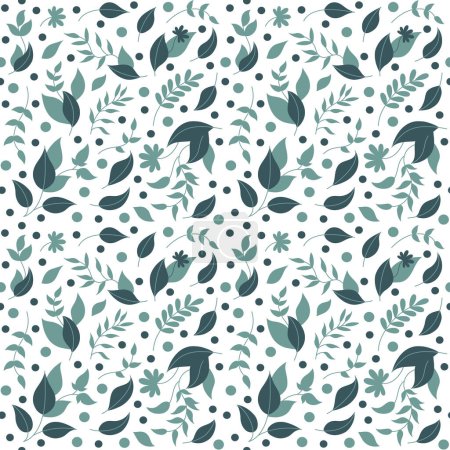 Illustration for This vector seamless pattern, in a minimalist flat art style, showcases lines and green leaves in a simple and elegant design. - Royalty Free Image