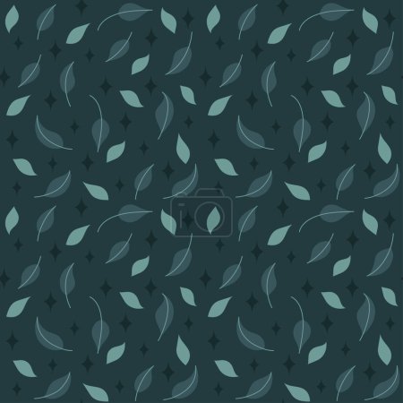 Illustration for This vector seamless pattern, in a minimalist flat art style, showcases lines and green leaves in a simple and elegant design. - Royalty Free Image