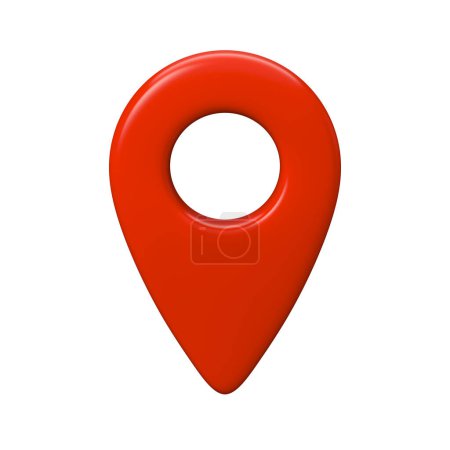 Volumetrisches realistisches rotes Modell einer geographischen Markierung oder geographischen Position auf weißem Hintergrund. Symbol, Zeichen oder Marke. 3D-Darstellung