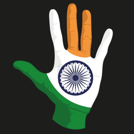 Ilustración de Imágenes de la bandera de la India en una mano humana. Ilustración vectorial. - Imagen libre de derechos