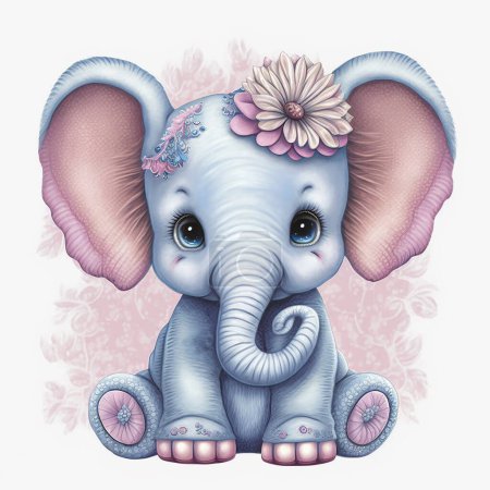 Boho Baby Animal Illustration, Cute Aquarell Elefant, Tiere für den Kindergarten, Kinderdekoration, Kawaii-Stil, Pastellfarben Baby Animal, Illustration für Kinder