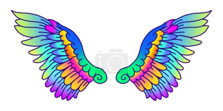 Téléchargez les photos : Angel Wings Illustration, Ailes dessinées à la main colorées, Fond d'ailes, Ailes mignonnes pour photo, Illustration Angel Wings - en image libre de droit
