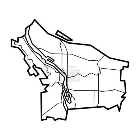 Línea de Arte Portland Mapa Ilustración, Esquema de Portland Oregon, ciudad de United Stat