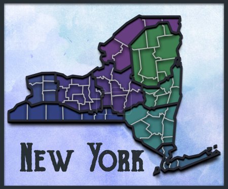 Téléchargez les photos : Carte des comtés de l'État de New York Illustration, NY Ville des États-Unis d'Amérique - en image libre de droit