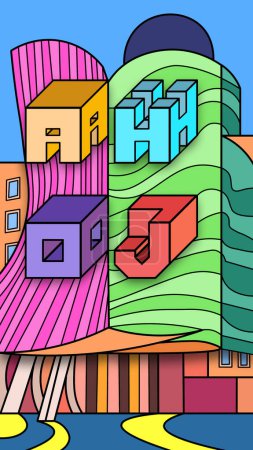 Bunte Prager Ahoj Tanzendes Haus, Tschechische Republik Tanc dm Gebäude, Handgezeichnete Linienkunst Geometrische Illustration