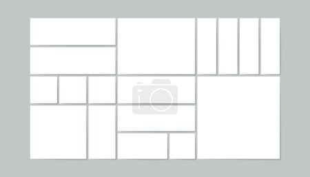 Ilustración de Plantilla Moodboard. Marcos de collage de fotos de mosaico minimalistas, diseño de montaje de borde de imagen en blanco. Junta de arte de pared vectorial. - Imagen libre de derechos