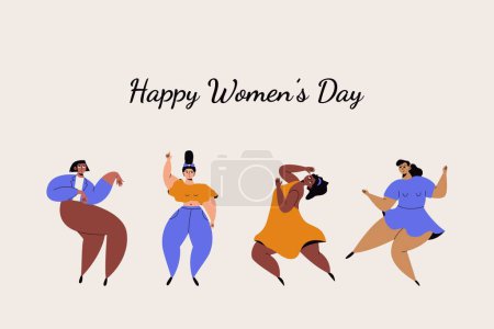 Illustration for Dancing women. Cartoon diverse female characters, international womens day solidarity concept. Vector flat illustration. - Royalty Free Image