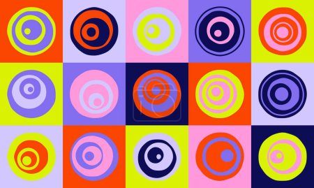 Téléchargez les illustrations : Modèle moderne de cercle concentrique. Bauhaus géométrique formes rondes style suprématisme, abstrait fond géométrique simple. Illustration vectorielle. - en licence libre de droit