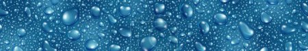 Ilustración de Banner de grandes y pequeñas gotas de agua realistas en colores azules, con repetición horizontal sin costuras - Imagen libre de derechos