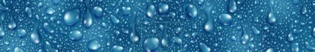 Ilustración de Banner de grandes y pequeñas gotas de agua realistas en colores azules, con repetición horizontal sin costuras - Imagen libre de derechos