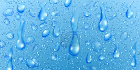 Ilustración de Fondo con grandes y pequeñas gotas de agua realistas en colores azules claros - Imagen libre de derechos