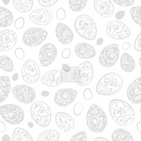 Illustration for Seamless pattern of Easter eggs with ornaments of curls, gray on white background - Royalty Free Image