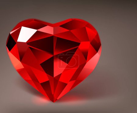 Ilustración de Illustration with big crystal faceted heart in red colors with shadow - Imagen libre de derechos