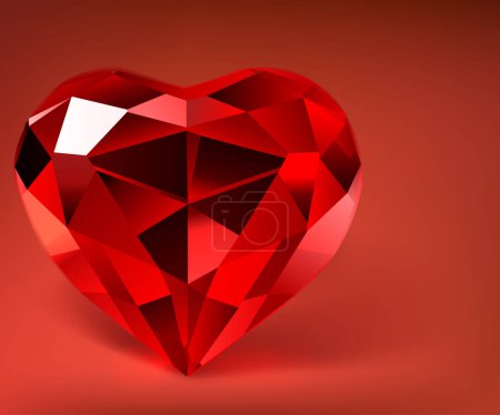 Ilustración de Illustration with big crystal faceted heart in red colors with shadow - Imagen libre de derechos