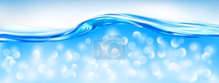 Ilustración de Fondo con hermosa ola de agua de mar en color azul claro con efecto bokeh. - Imagen libre de derechos