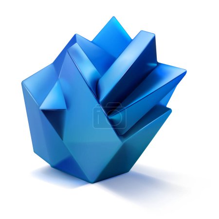 Ilustración de Forma baja de poli 3d como un poliedro de cristal abstracto en color azul con una sombra sobre un fondo blanco - Imagen libre de derechos