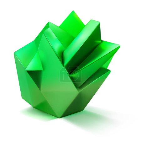 Ilustración de Forma baja de poli 3d como un poliedro de cristal abstracto en color verde con una sombra sobre un fondo blanco - Imagen libre de derechos