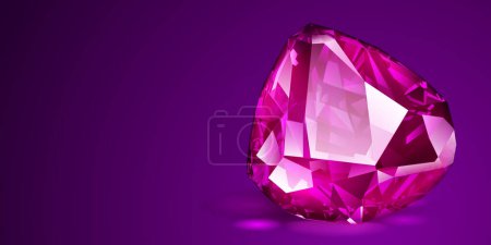 Illustration for A big precious pink crystal like an sapphire with highlights and shadow on a color background. Faceted gemstone - Royalty Free Image