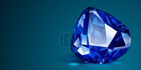 Illustration for A big precious blue crystal like an sapphire with highlights and shadow on a color background. Faceted gemstone - Royalty Free Image