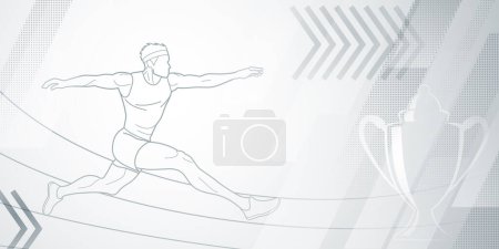 Long jumper themed background in gray tones with abstract lines and dots, with sport symbols such as a male athlete and a cup
