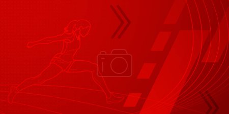 Long jumper themed background in red tones with abstract lines and dots, with sport symbols such as a female athlete and a running track