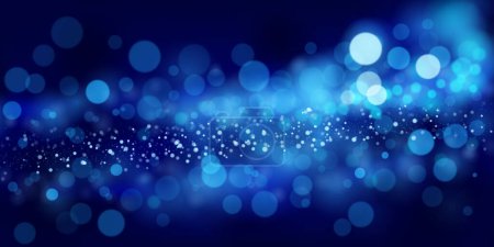 Abstract background in blue tones with many shiny sparkles, some of which are in focus and others are blurred, creating a captivating bokeh effect.