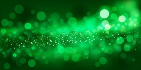 Abstract background in green tones with many shiny sparkles, some of which are in focus and others are blurred, creating a captivating bokeh effect.