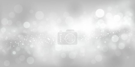 Abstract background in white and gray tones with many shiny sparkles, some of which are in focus and others are blurred, creating a captivating bokeh effect.