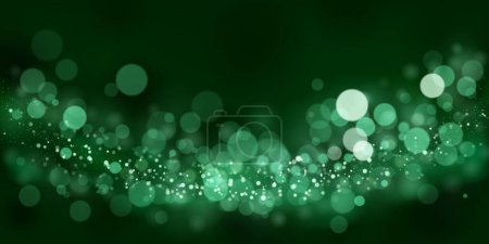 Abstract background in green tones with many shiny sparkles, some of which are in focus and others are blurred, creating a captivating bokeh effect.