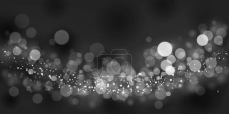 Abstract background in black and gray tones with many shiny sparkles, some of which are in focus and others are blurred, creating a captivating bokeh effect.