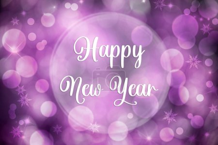 Foto de Fondo de Navidad púrpura y blanca con brillante Bokeh y texto Feliz Año Nuevo - Imagen libre de derechos