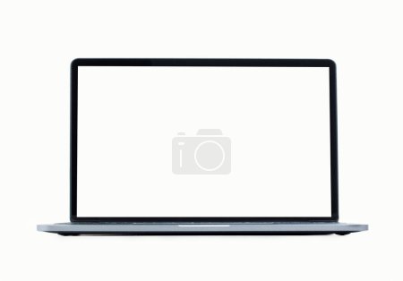 Foto de Gray laptop with blank screen on a white background on table - Imagen libre de derechos