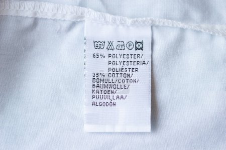 Plan grand angle d'une étiquette de vêtements avec des instructions d'entretien de la blanchisserie