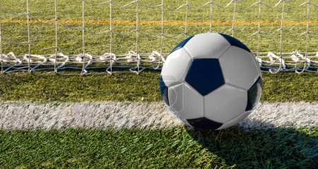 Photo for Soccer ball at line soccer goal - Royalty Free Image