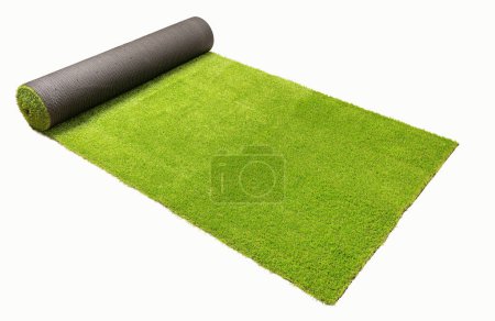 Photo for Artificial rolled green grass, isolated on white - Royalty Free Image
