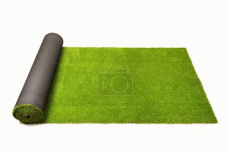 Photo for Artificial rolled green grass, isolated on white background - Royalty Free Image