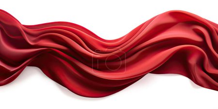 Fondo 3D abstracto con tela roja. Pieza de tela roja aislada en blanco.