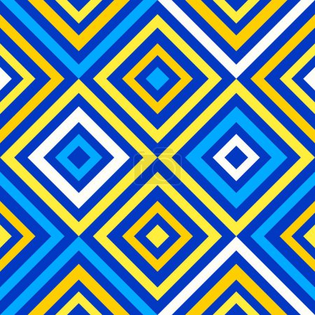 Illustration for Abstract geometry, crazy colorful lines in blue and yellow colors, diamond shapes geo pattern. Seamless vector pattern background. Fashion fabric pattern design. . - Royalty Free Image